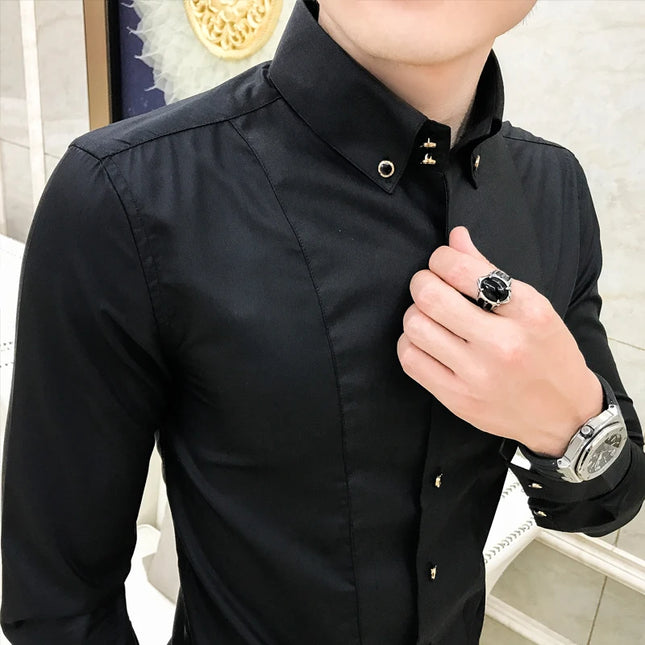 Luxury Men's Long Sleeve Shirt - Elegant Slim Fit Dress Shirts for Men