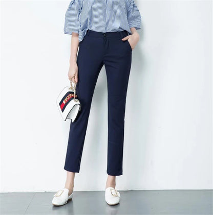 Women's High Waist Slim Slimming Skinny Pencil Pants - Elastic Ankle-Length Trousers