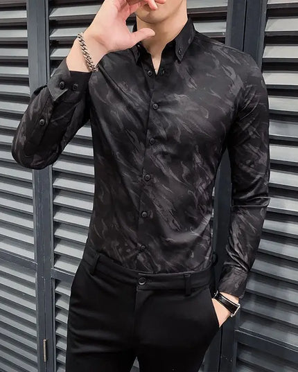 Men's Casual Slim Fit Shirt with Lapel Printing