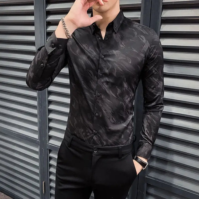 Men's Casual Slim Fit Shirt with Lapel Printing