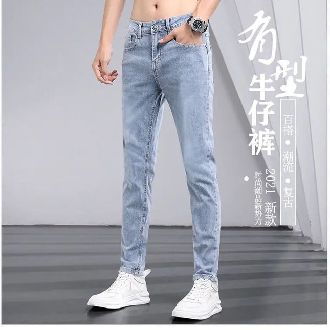 Men's Ripped Slim Fit Stretch Jeans – Straight Leg, Thin Fit Denim Pants for Men