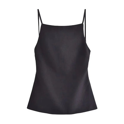 Backless Sleeveless Black and White Crop Top for Women with Thin Straps