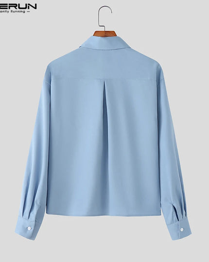 Incerun Men's Long Sleeve Lapel Shirt with Button Closure