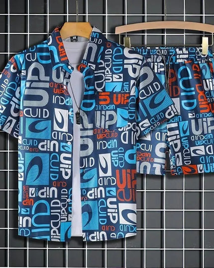 Men's Two-Piece Loose Fit Tie-Dye Striped Shirt and Shorts Set