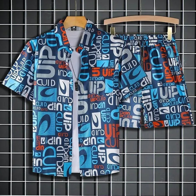 Men's Two-Piece Loose Fit Tie-Dye Striped Shirt and Shorts Set
