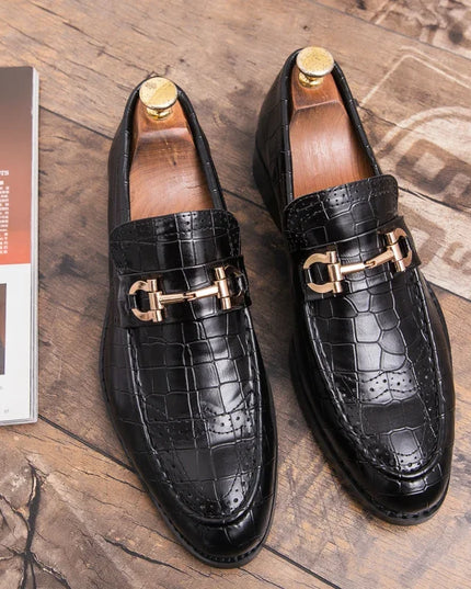 Metal Buckle Loafers Men's   Patent Leather Pointed-Toe Shoes Men's Loafers Slip-On