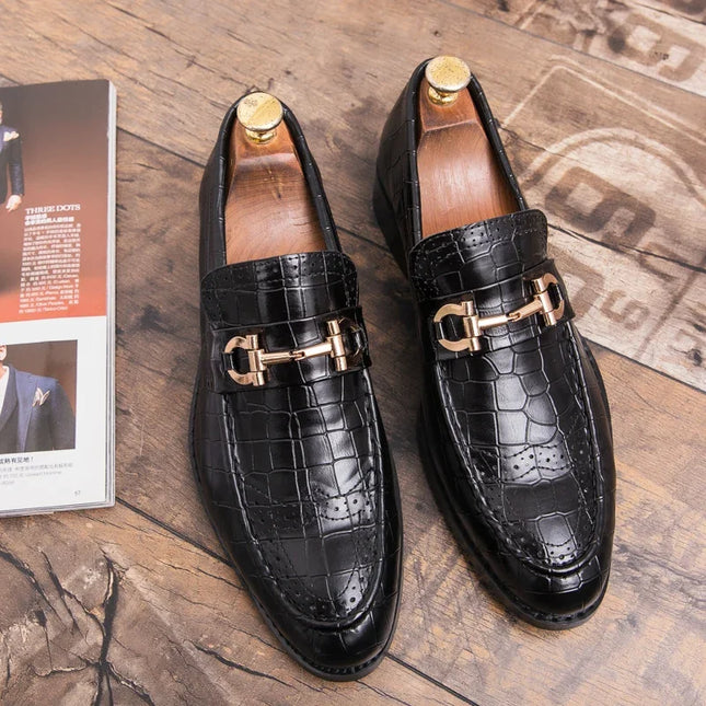 Metal Buckle Loafers Men's   Patent Leather Pointed-Toe Shoes Men's Loafers Slip-On
