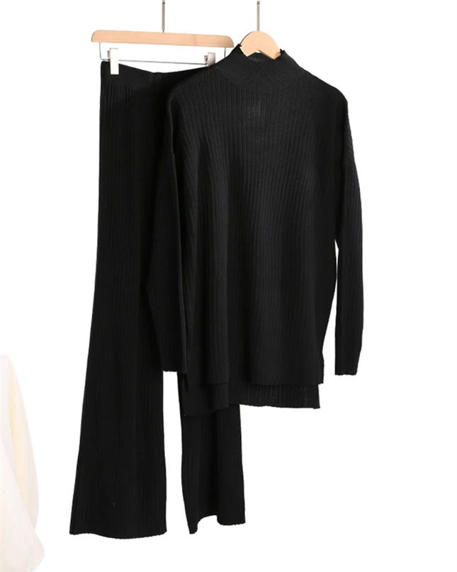 Women's 2 Piece Knitted Turtleneck Sweater & Straight Leg Pants Set