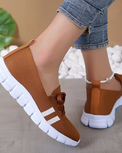 Women's Striped Lace-Up Trainers - Breathable Sneakers with Soft Sole