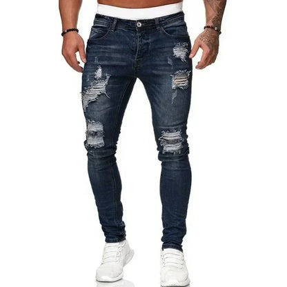 Men's Ripped Slim Fit Vintage Denim Jeans – Skinny Fit Mens Casual Ripped Jeans