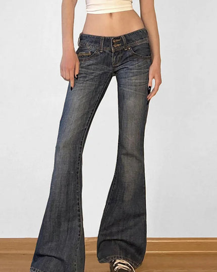 Vintage Women's Flare Jeans - Low Waist Distressed Denim Pants