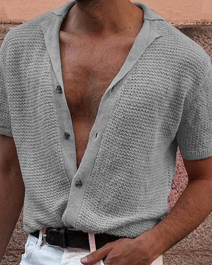Men's Knitted Short Sleeve Shirt with Mesh Design