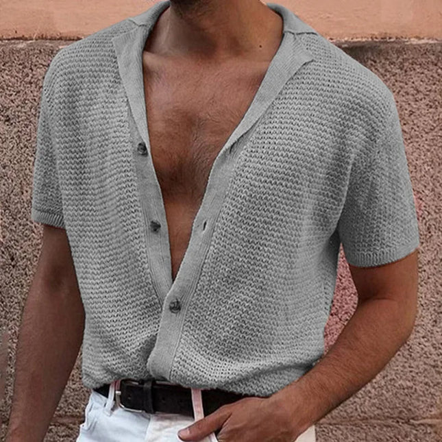 Men's Knitted Short Sleeve Shirt with Mesh Design