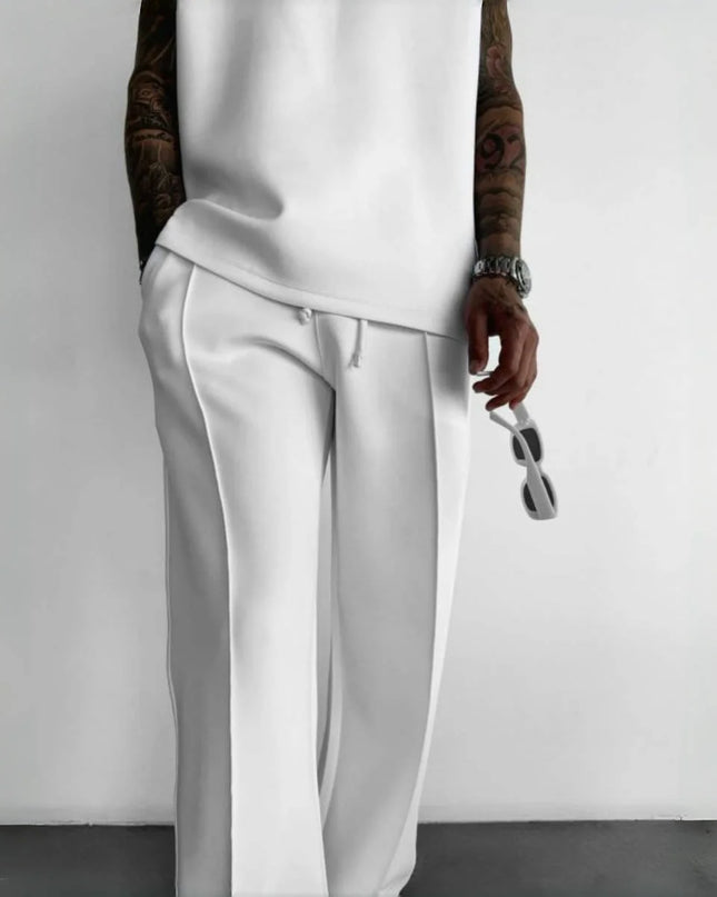 Men's Casual Pants with Single-Line Pleats and Elastic Drawstring Waist