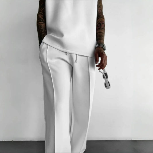 Men's Casual Pants with Single-Line Pleats and Elastic Drawstring Waist