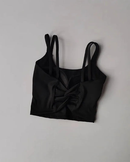 Women's Push-Up Sports Bra with Fixed Padding and Knotted Back