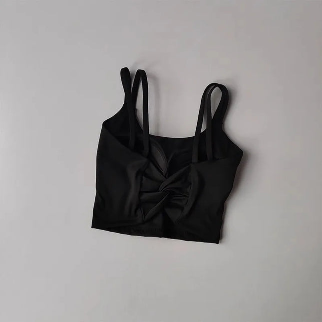 Women's Push-Up Sports Bra with Fixed Padding and Knotted Back