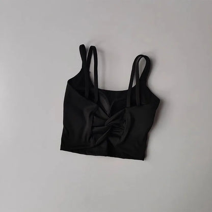 Women's Push-Up Sports Bra with Fixed Padding and Knotted Back