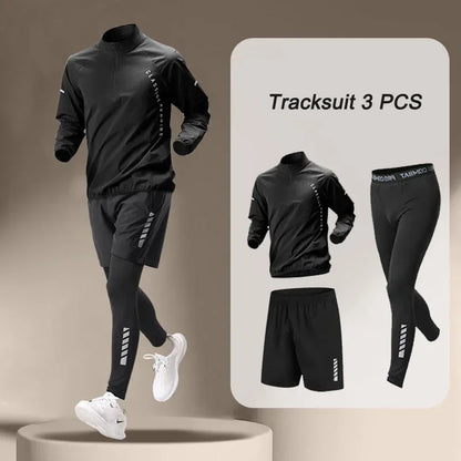 Men's Quick Dry Fitness Suit: 1-4 Piece Jacket, Sweater, Shorts, and Tights Set