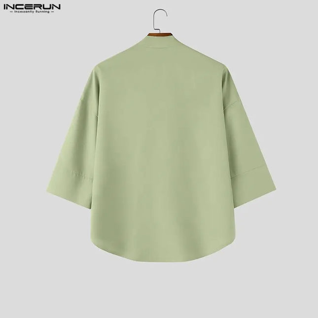 INCERUN Men's V-Neck Half Sleeve Loose Fit Shirt