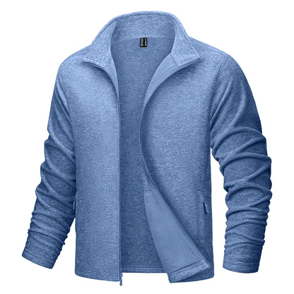 MAGCOMSEN Men's Lightweight Fleece Jacket with Full Zip and Stand Collar