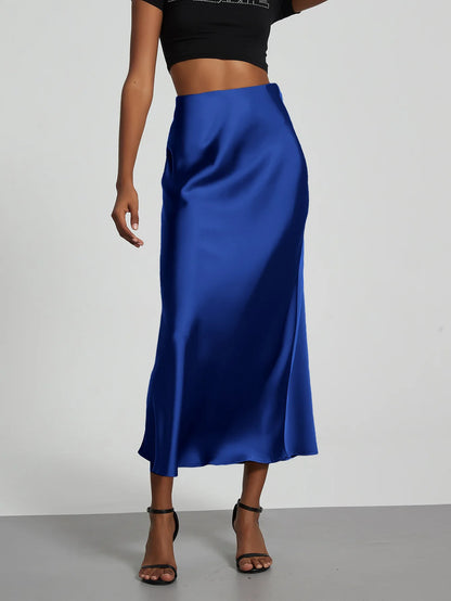 Women's Sophisticated High-Waisted Satin Maxi Skirt