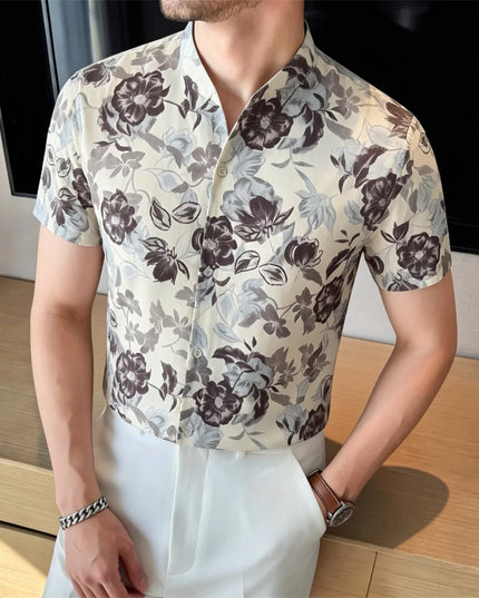 Vintage Men's Shirt with Flower Pattern and Floral Design