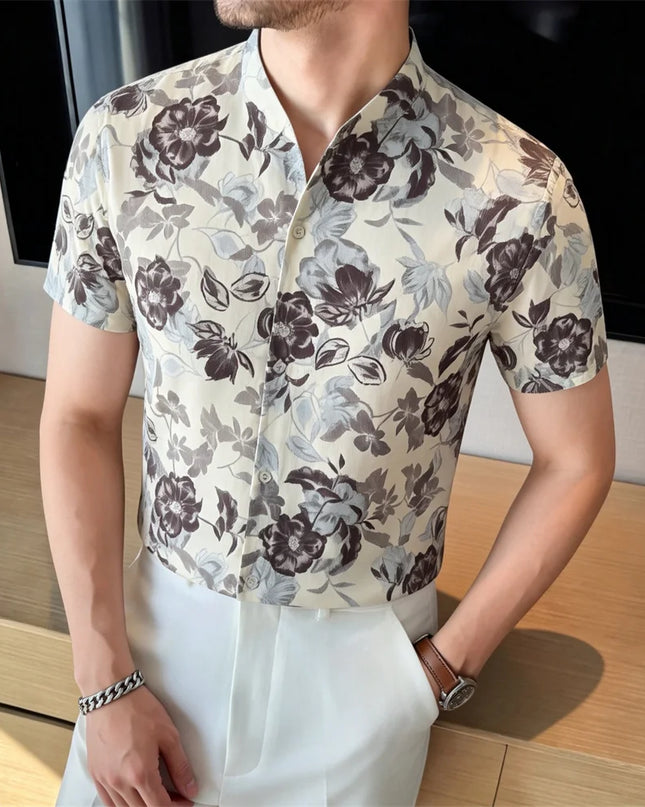 Vintage Men's Shirt with Flower Pattern and Floral Design