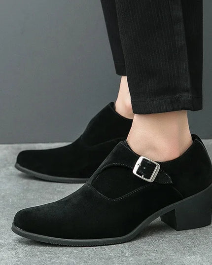 Men's 6CM Height-Boosting Platform Shoes with Pointed Toe and Buckle Decoration