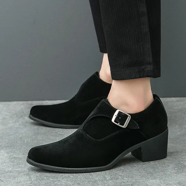 Men's 6CM Height-Boosting Platform Shoes with Pointed Toe and Buckle Decoration