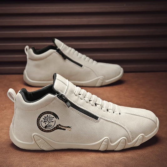 Men's Casual Flat Bottom Sneakers with Side Zipper – Stylish & Comfortable Men's Sneakers 
