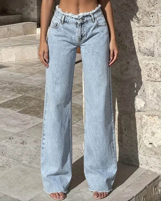 High-Waisted Raw-Hem Straight-Leg Jeans for Women, Relaxed Fit