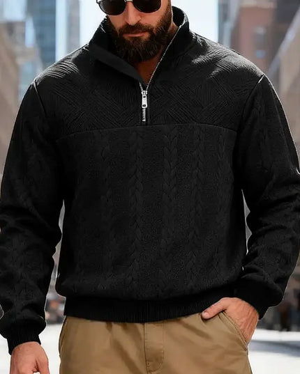 Men's Casual Stand Collar Pullover Sweater - Loose Fit Knit Sweater for Men