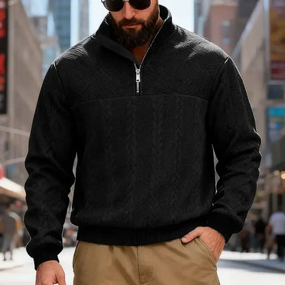 Men's Casual Stand Collar Pullover Sweater - Loose Fit Knit Sweater for Men