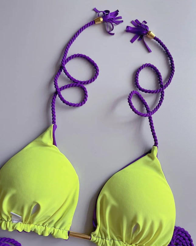 Braided Rope Two-Piece Bikini Set for Women - Triangle Swimwear