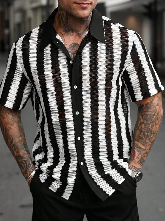 Men's Casual Knitted Shirt with Hollow Out Design