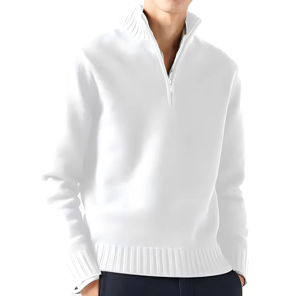 Men's Long Sleeve Turtleneck Sweater - Knitted, Breathable, Half-Zip Design