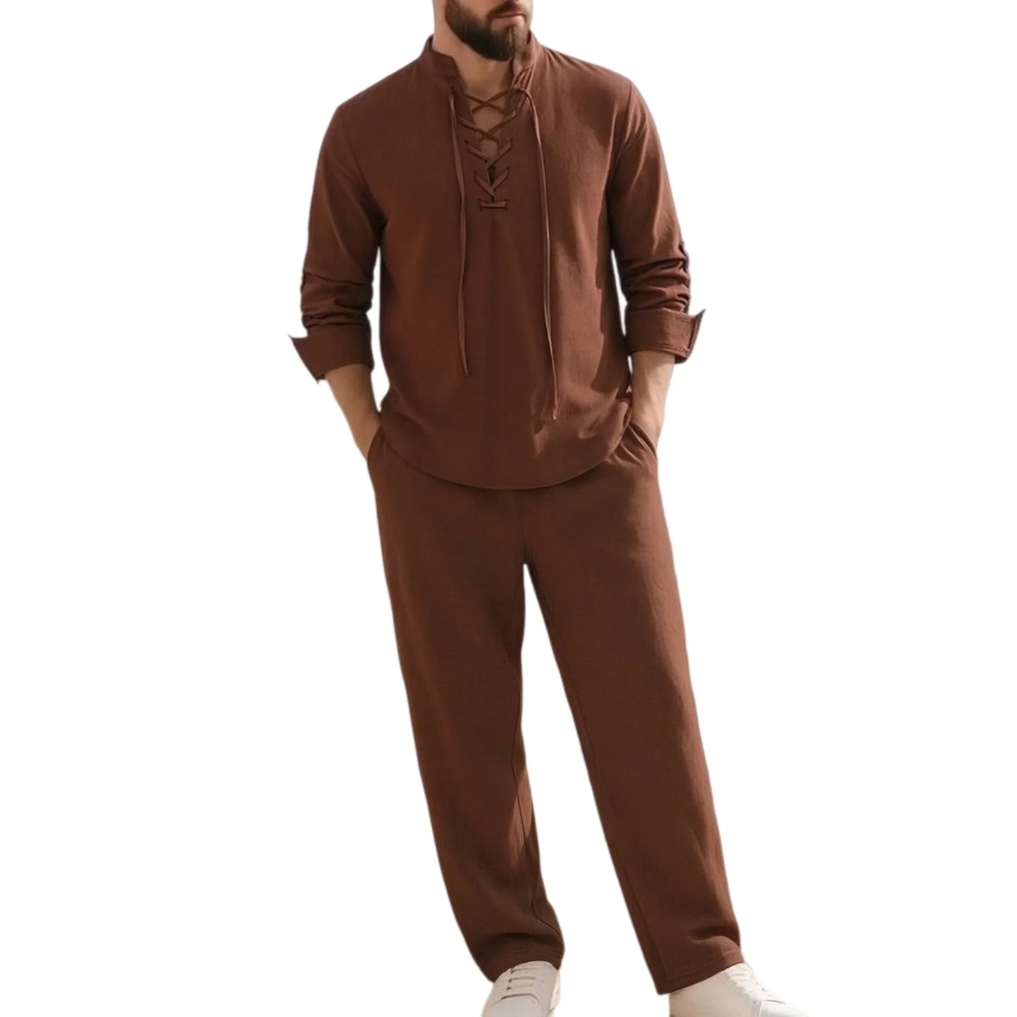 2-Piece Men's Cotton Linen Shirt and Pants Set