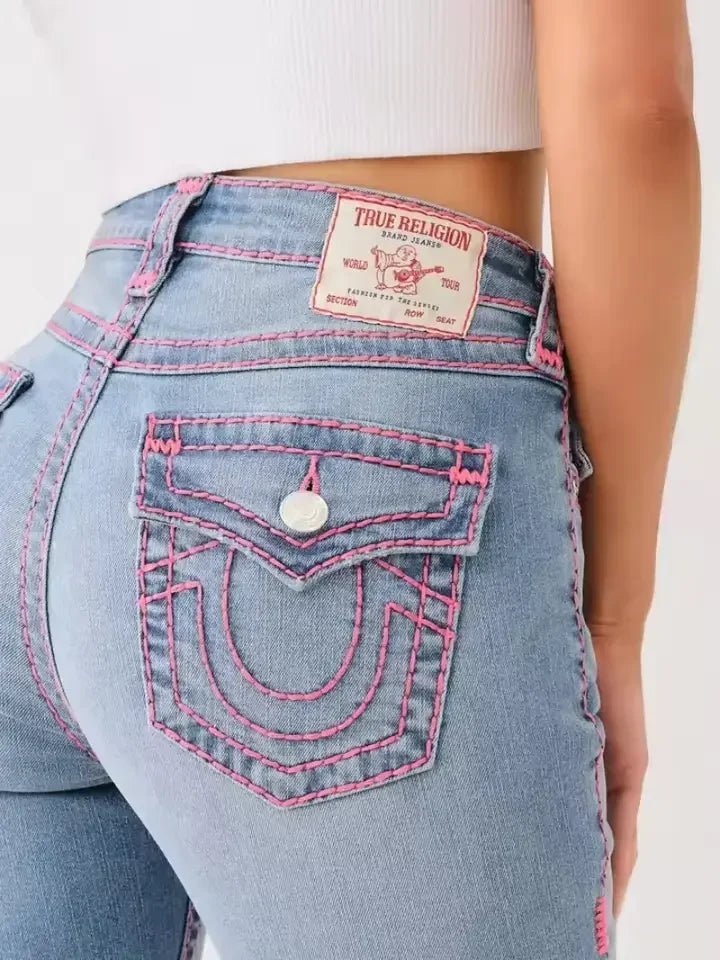 Stylish Women's High-Waisted Embroidered Jeans - Trendy & Comfortable Fit