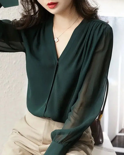 Chic Long Sleeve Ruffled Chiffon Blouse for Women  - Various Colors