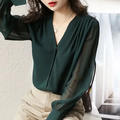 Chic Long Sleeve Ruffled Chiffon Blouse for Women  - Various Colors