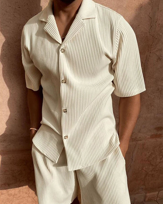 Men's Two-Piece Button-Up Short Sleeve Shirt and Shorts Set
