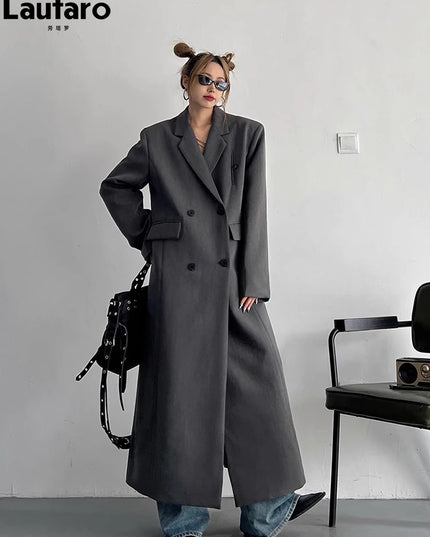 Lautaro Women's Long Trench Coat – Double-Breasted, Loose Fit