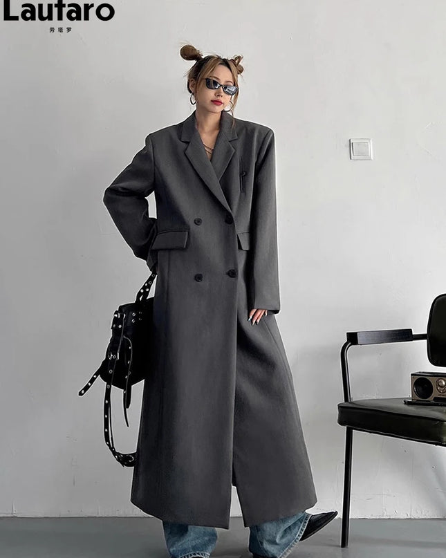 Lautaro Women's Long Trench Coat – Double-Breasted, Loose Fit
