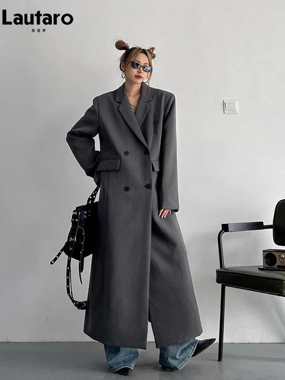 Lautaro Women's Long Trench Coat – Double-Breasted, Loose Fit