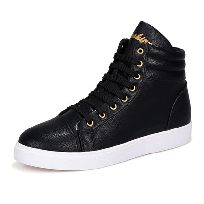 Men's Lightweight High Top Faux Leather Lace-Up Sneakers