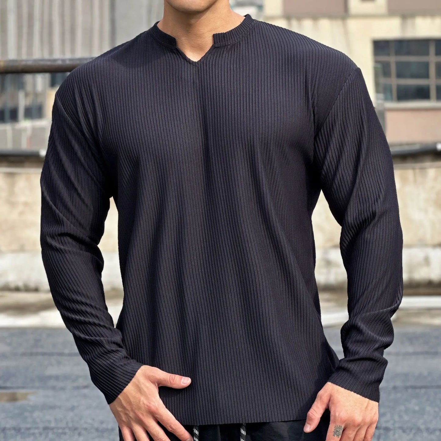 Loose Long-Sleeved Ribbed Drape Men's Sweater