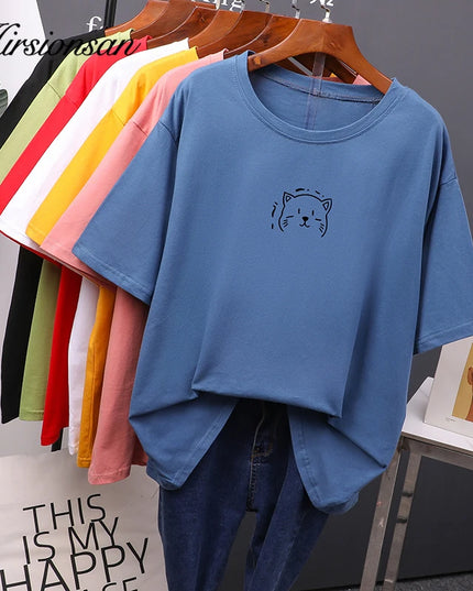 Women's Oversized Cotton T-Shirt - Soft Loose Casual Tee by Hirsionsan
