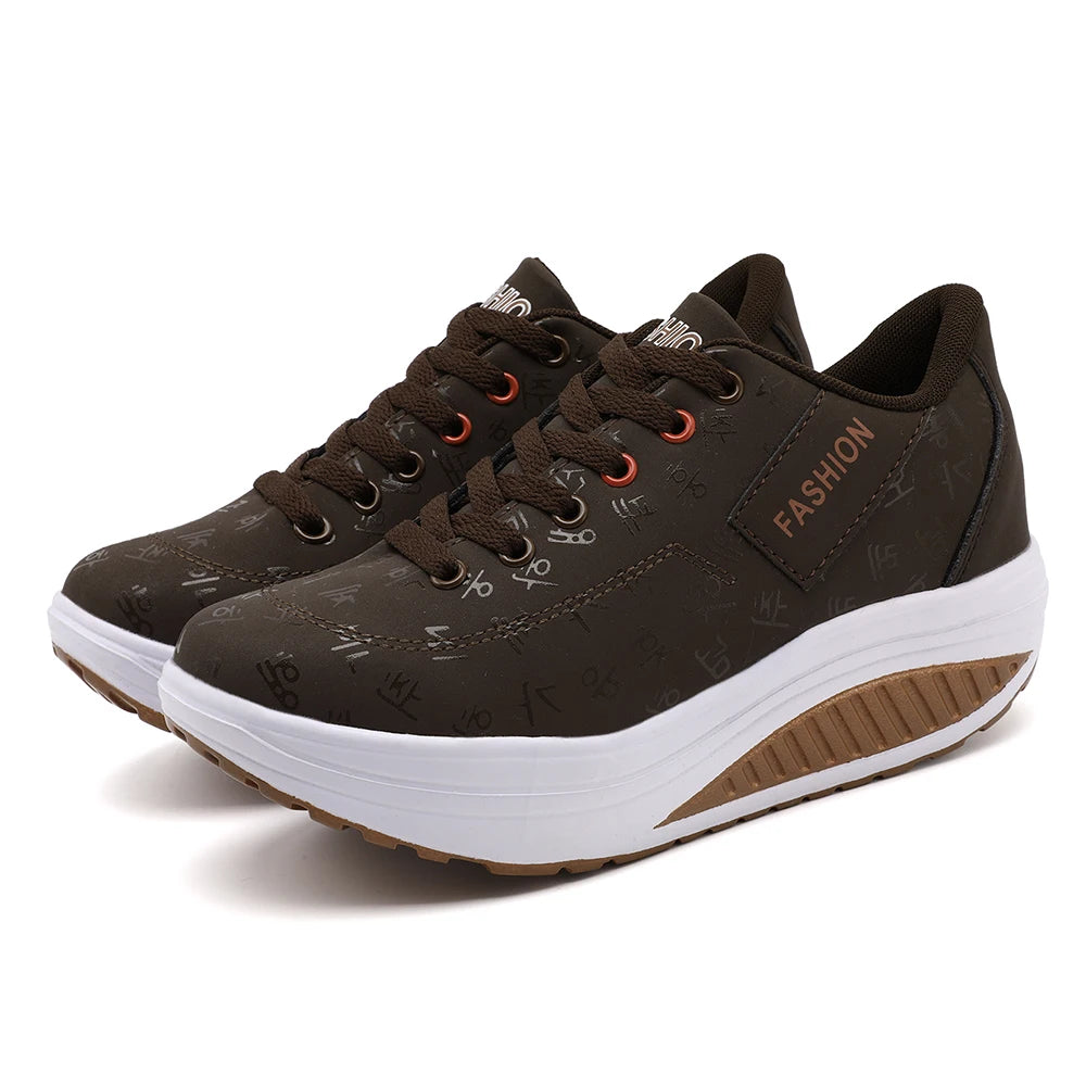 Women's Casual Breathable Comfort Wedge Heel Walking Sneakers with Thick Sole