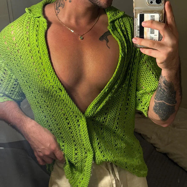 Men's Casual Knitted Mesh Shirt